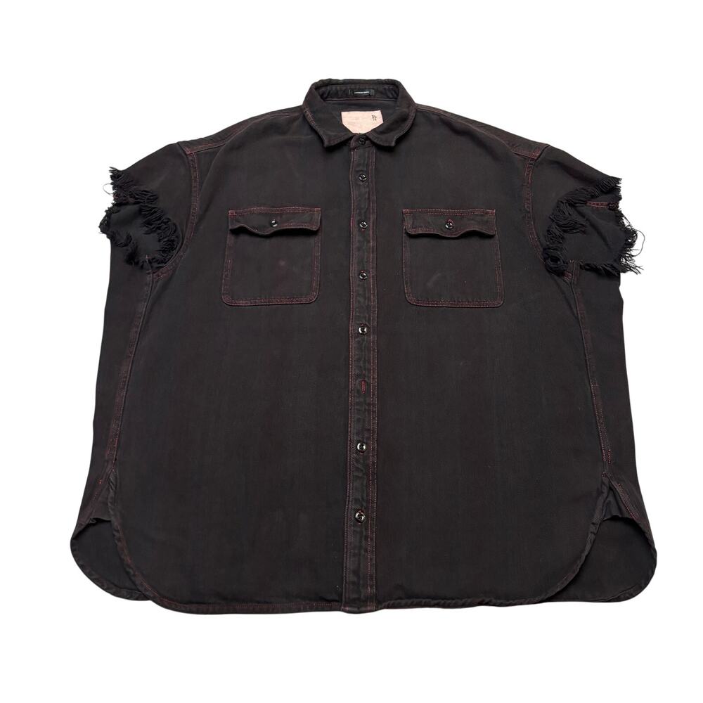 R13 Oversized Cut-Off Denim Work Shirt Men's Large Black Red Sleeveless Grunge